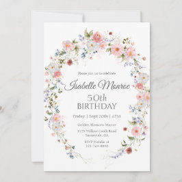 Invitación Spring Wildflowers Purple Pink 50th Birthday