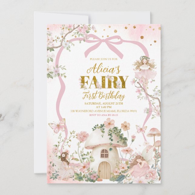 Invitación Spring woodland fairy first birthday  (Anverso)