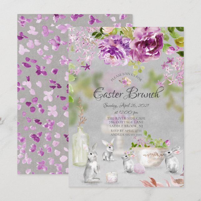 Invitación Springtime Peonies Bunny Floral Easter Brunch (Anverso / Reverso)