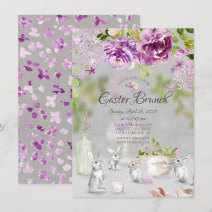Invitación Springtime Peonies Bunny Floral Easter Brunch