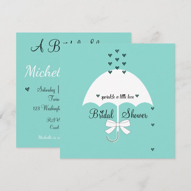 Invitación Sprinkke Love Verde azulada Blue Fiesta Shower (Anverso / Reverso)