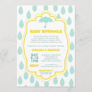 Invitación Sprinkle Baby Shower invita a la lluvia amarillo v