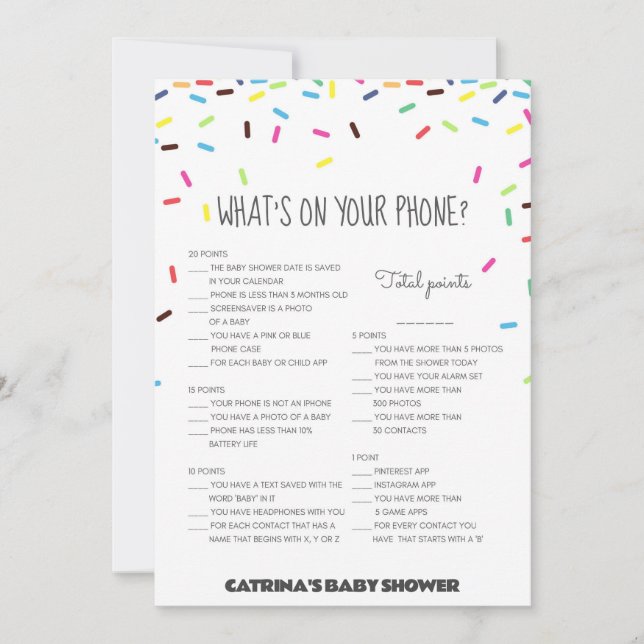 Invitación Sprinkle Baby Shower - Nombre editable, 5x7 (Anverso)