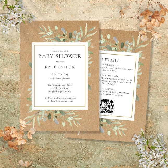 Invitación Sprinkle de Greenery Rústico Todo en Uno para Baby (Rustic All In One Baby Shower Sprinkle Greenery Invitation)
