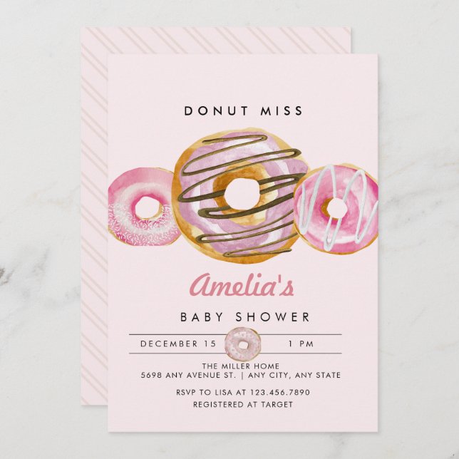 Invitación Sprinkle Donut | Baby Shower de Chicas rosados (Anverso / Reverso)