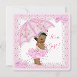 Invitación Sprinkle Ethnic Baby Shower Chica Pink Umbrella