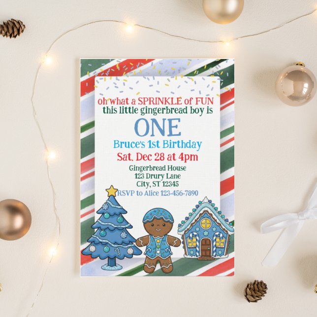 Invitación Sprinkle Gingerbread, Blue Holiday 1st Birthday (Subido por el creador)