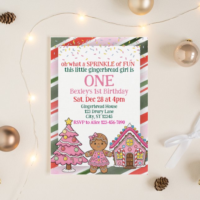 Invitación Sprinkle Gingerbread, Pink Holiday 1st Birthday (Subido por el creador)