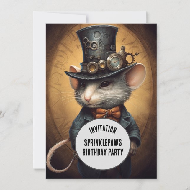 Invitación Sprinklepaws Steampunk Animal nombre personalizado (Anverso)
