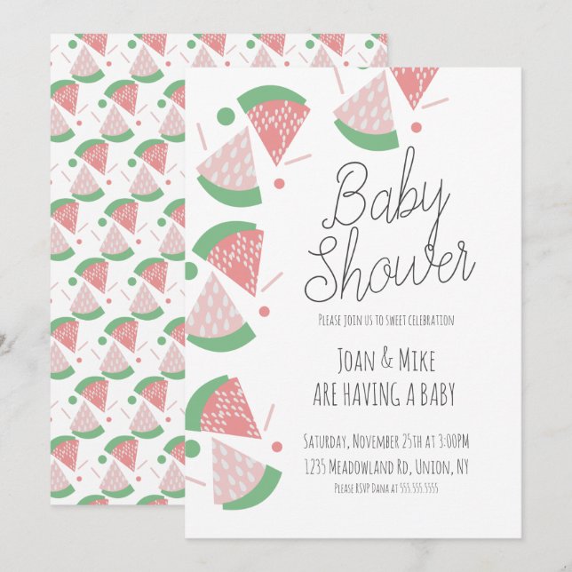 Invitación Sprinkles Confetti para Baby Shower de Sandía Mode (Anverso / Reverso)