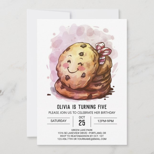 Invitación Sprinkles Happy Elegant Cookies Cumpleaños (Anverso)