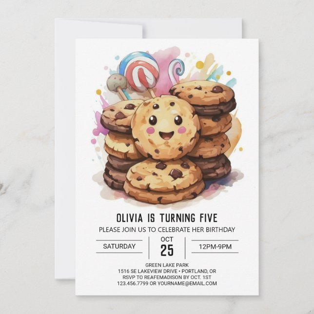 Invitación Sprinkles Personalizado Watercolor Cookies Cumplea (Anverso)