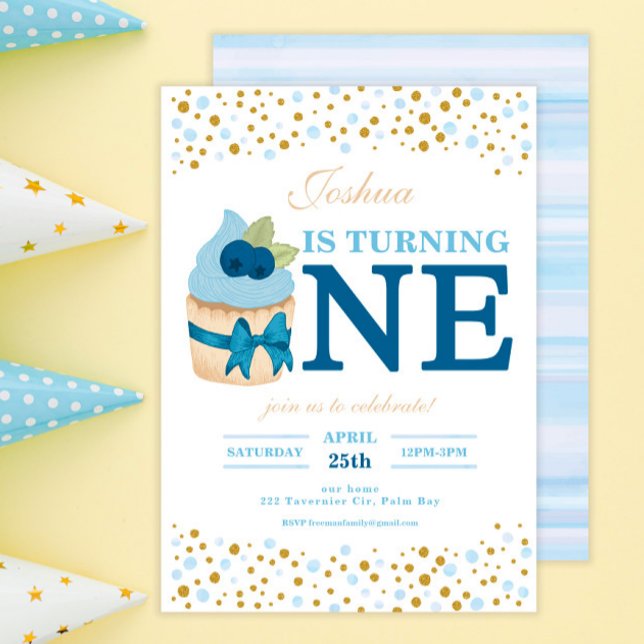 Invitación Sprinkles Sweet Blueberry Cupcake 1º cumpleaños (Subido por el creador)