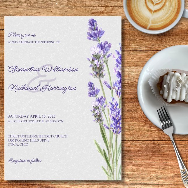 Invitación Spris de lavanda simple en Boda gris suave (Subido por el creador)