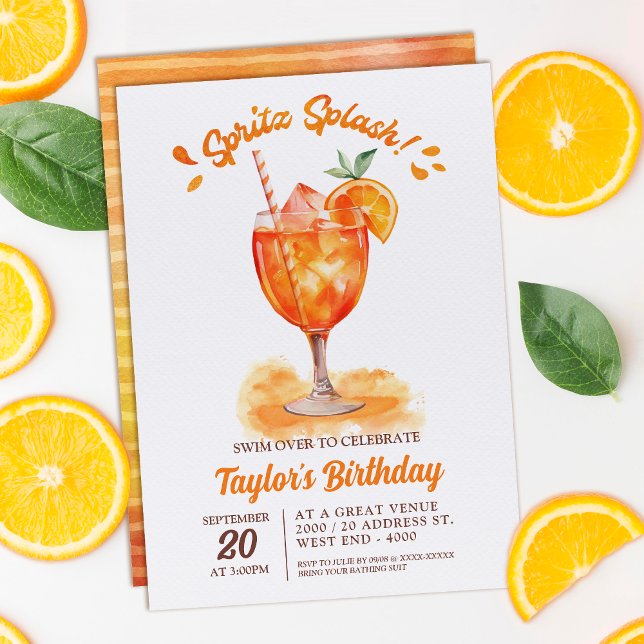 Invitación Spritz Splash Watercolor Coctail Pool Fiesta (Dive into summer's coolest bash with our "Spritz Splash" Pool Party Invitation! )