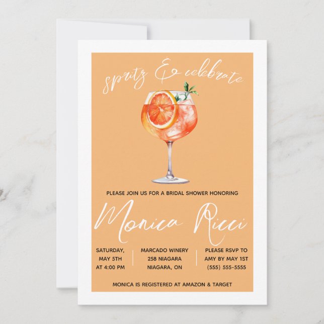 Invitación ¡Spritz y Celebren! Aperol Spritz Bridal Shower (Anverso)