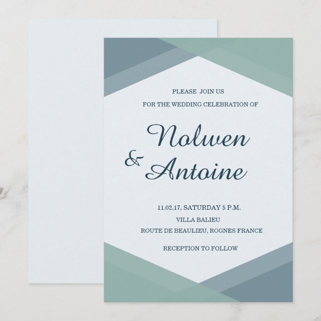 Invitación Spruce Blue Mint Geométrico Elegante Boda Moderno (Anverso / Reverso)