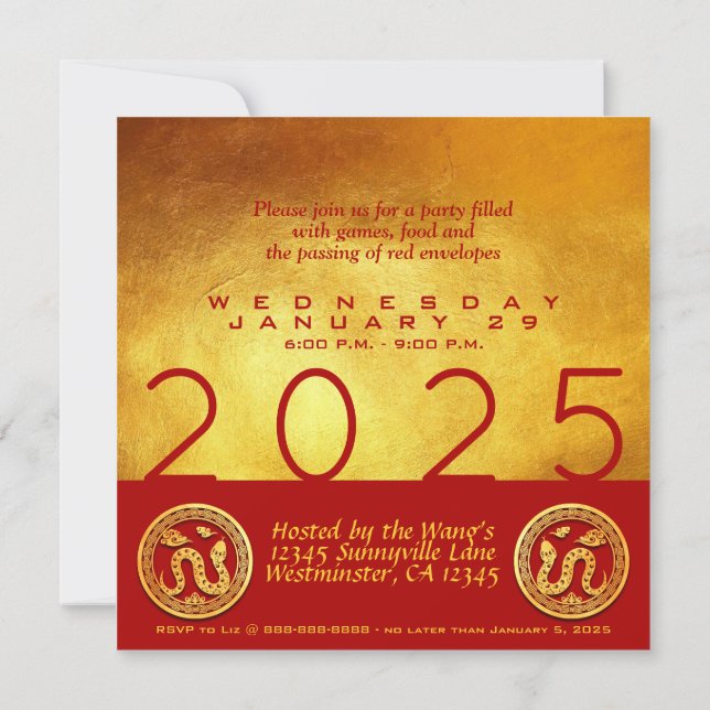 Invitación SqC de la Serpiente China de Año Nuevo 2025 Fiesta (Reverso)