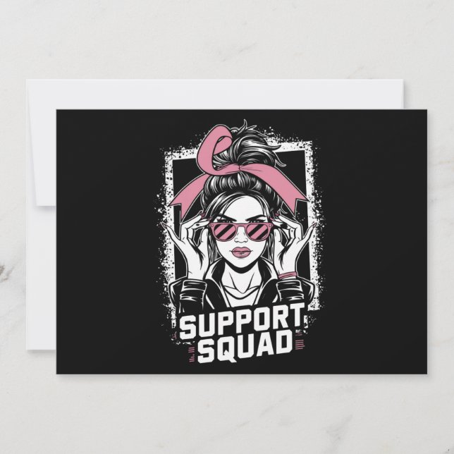 Invitación Squad Messy Bun Guerrero Rosa Cáncer de Mama (Anverso)
