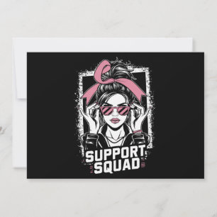 Invitación Squad Messy Bun Guerrero Rosa Cáncer de Mama