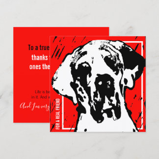 Invitación Square Great Dane Friend Red & Black Linocut