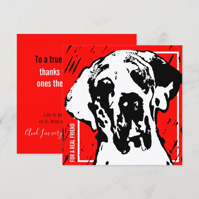 Invitación Square Great Dane Friend Red & Black Linocut (Anverso / Reverso)