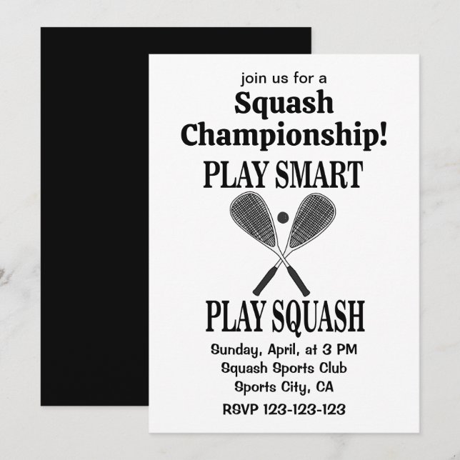 Invitación Squash Sports Player Team Play Squash (Anverso / Reverso)