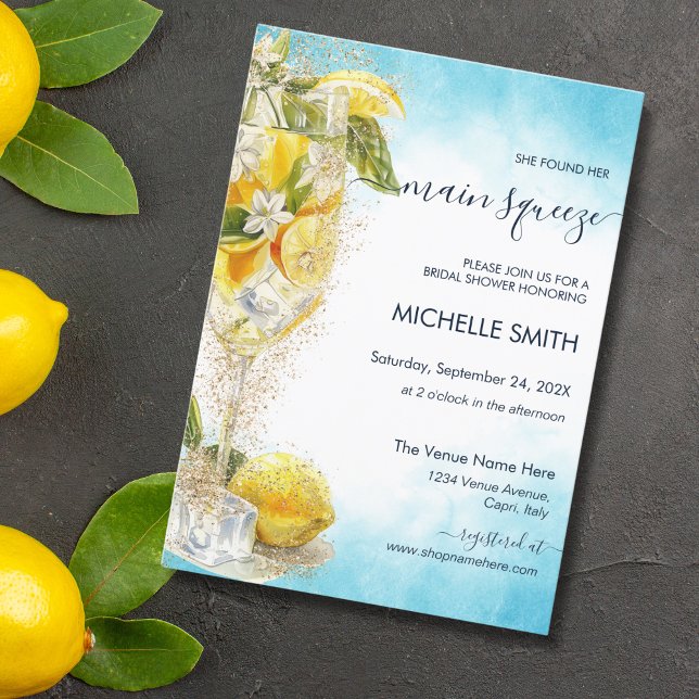 Invitación Squeeze Coctail Main Italy Bridal Shower (watercolor yellow and blue cocktail)