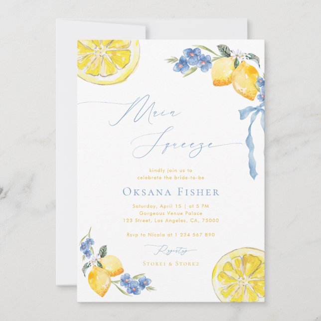 Invitación Squeeze Lemons Ducha azul italiana de novias (Anverso)