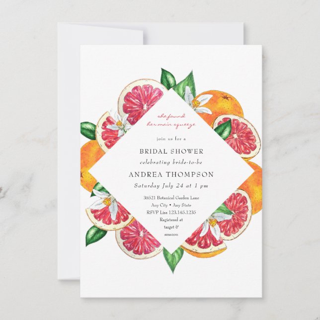 Invitación Squeeze Principal | Citrus | Ducha nupcial floral (Anverso)