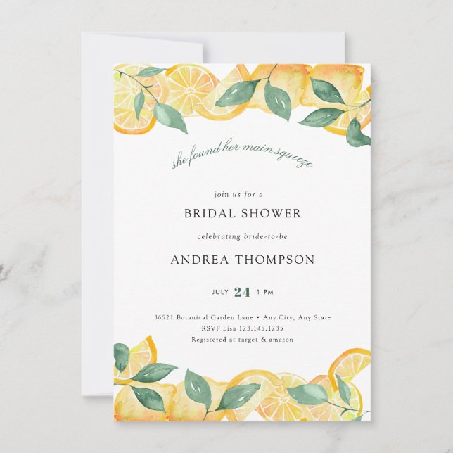Invitación Squeeze Principal | Citrus | Lemon Bridal Shower (Anverso)