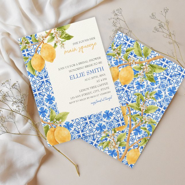 Invitación Squeeze Principal | Ducha mediterránea de limón (She found her main squeeze , bridal shower invitation)