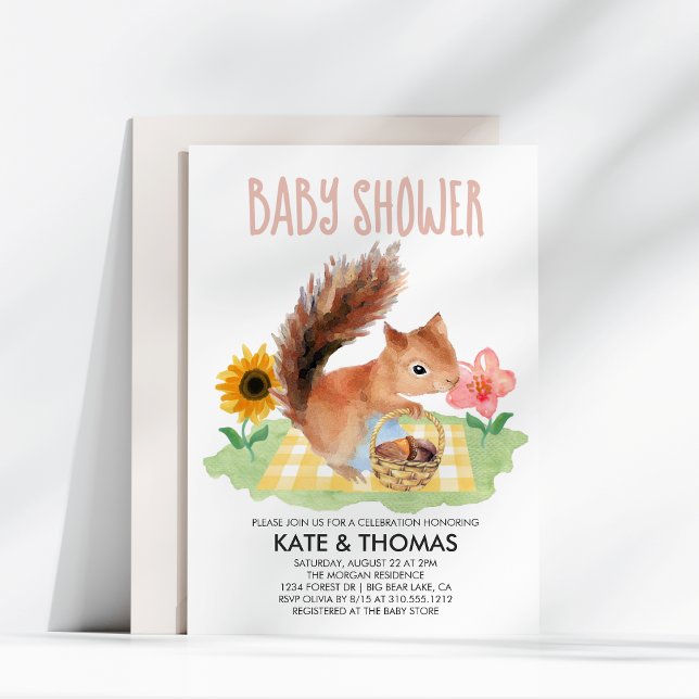 Invitación Squirrel Nueces Picnic Watercolor Baby Shower (Subido por el creador)