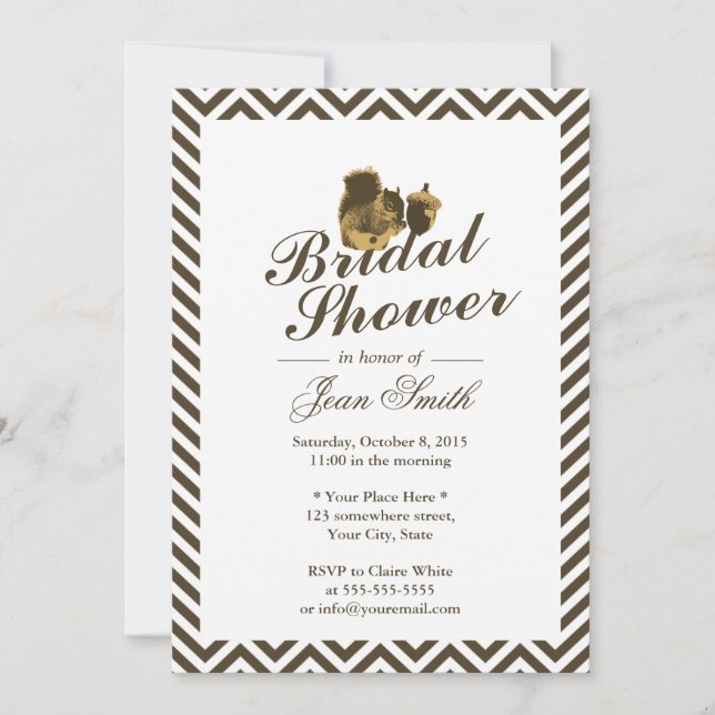 Invitación Squirrel & Nut Chevron Stripes Brillante Ducha (Anverso)