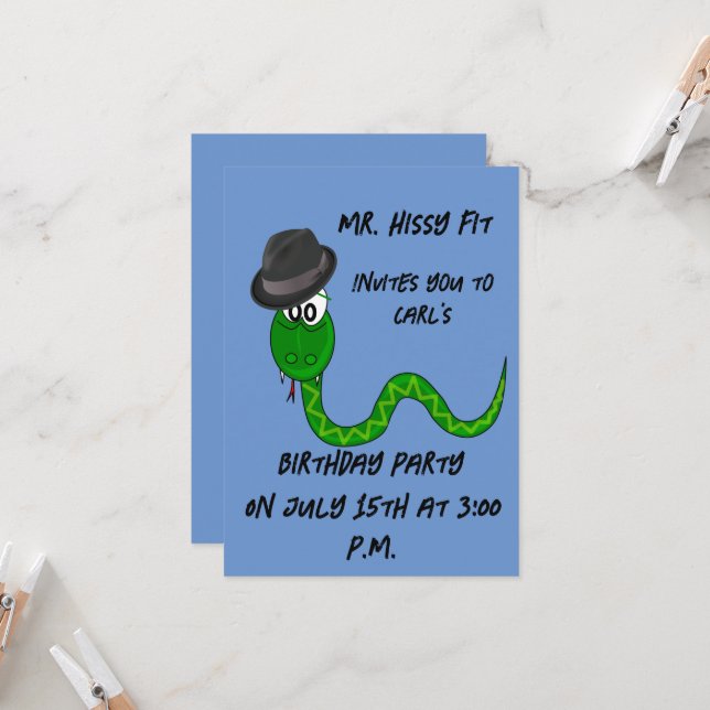 Invitación Sr. Hissy Fit Snake Birthday Invitation (Anverso/Reverso In Situ)
