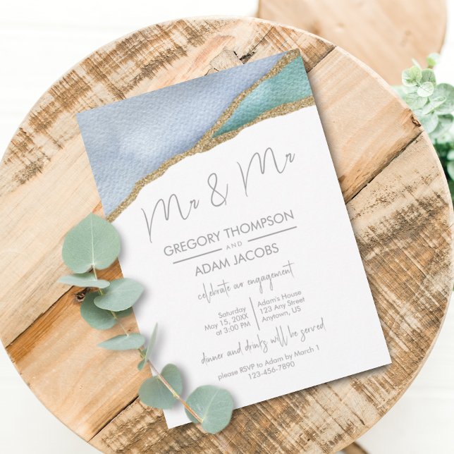 Invitación Sr. Modern Watercolor Gold Purpurina Compromiso (Subido por el creador)