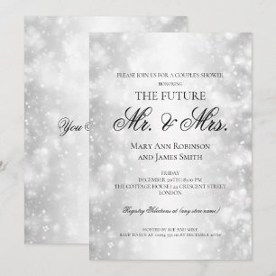 Invitación Sr. Mrs Couples Shower Silver Shimmer Luces