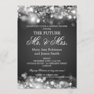 Invitación Sr. Mrs Couples Shower Silver Sparkle Lights