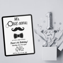 Invitación Sr. ONE-Maravilloso bigote y bowtie Primer cumplea