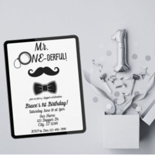 Invitación Sr. ONE-Maravilloso bigote y bowtie Primer cumplea