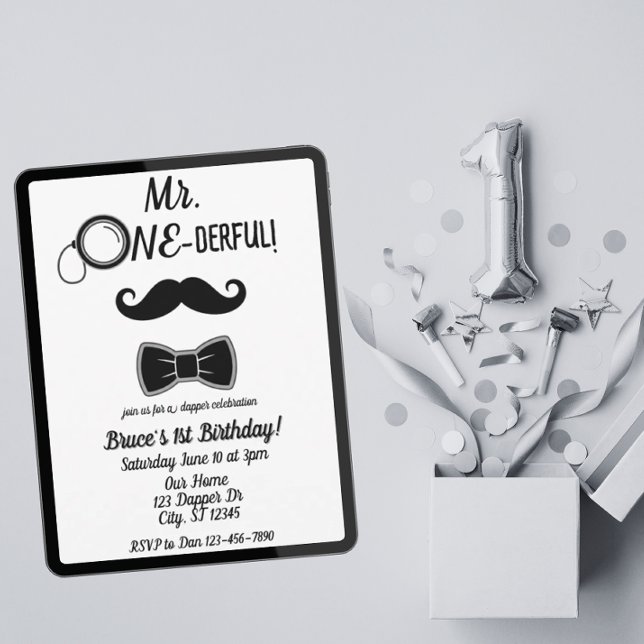 Invitación Sr. ONE-Maravilloso bigote y bowtie Primer cumplea (Subido por el creador)