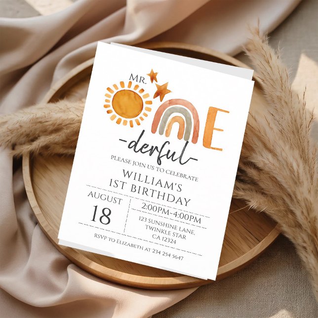 Invitación Sr. Onederful Arcoíris Sol Chico 1er cumpleaños (Subido por el creador)