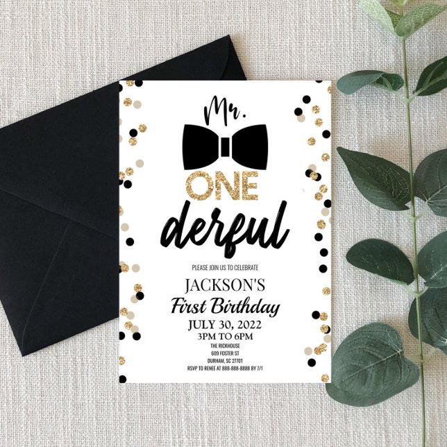 Invitación Sr. ONEMaravillosa Bowtie Primera Fiesta de Cumple (Subido por el creador)