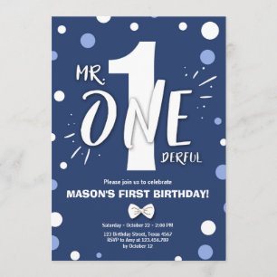 Invitación Sr. Onemaravilloso Boy Royal Blue Primer cumpleaño