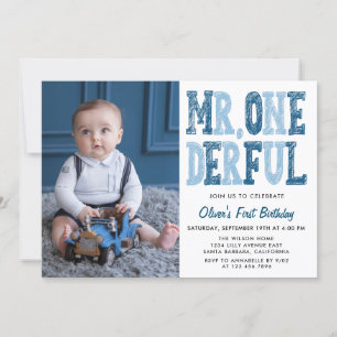 Invitación Sr. Onemaravilloso foto de primer cumpleaños 