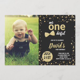 Invitación Sr. Onemaravilloso Gold Boy Primer cumpleaños con 