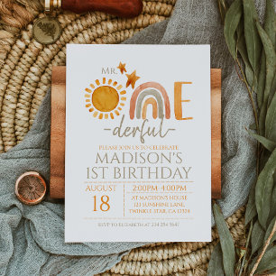 Invitación Sr. Onemaravilloso Watercolor Arcoiris y Sunshine 