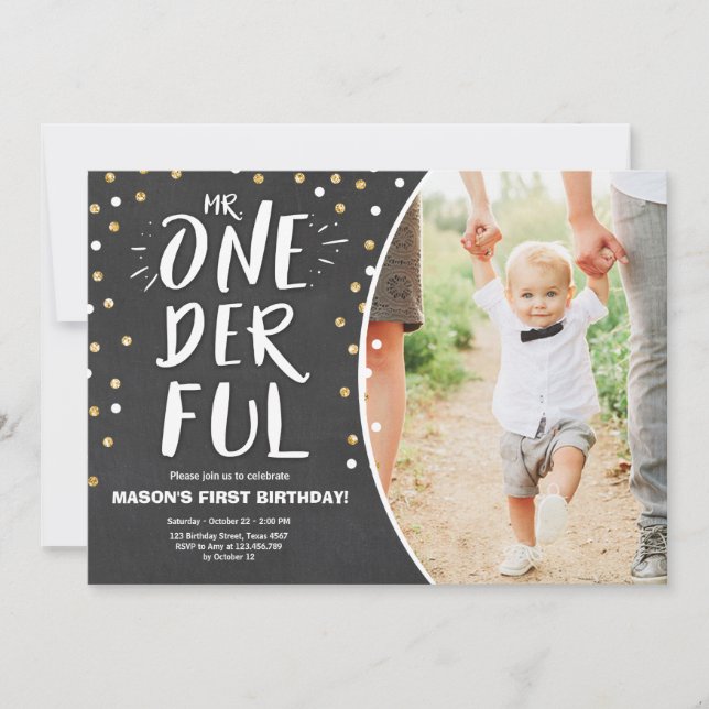 Invitación Sr. oro onederful del negro del muchacho de la (Anverso)