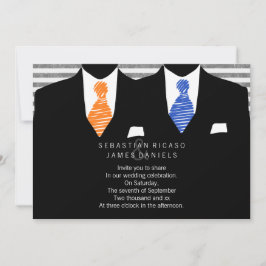 Invitación Sr. Suit y Sr. Tie (Naranja/Azul) Boda gay