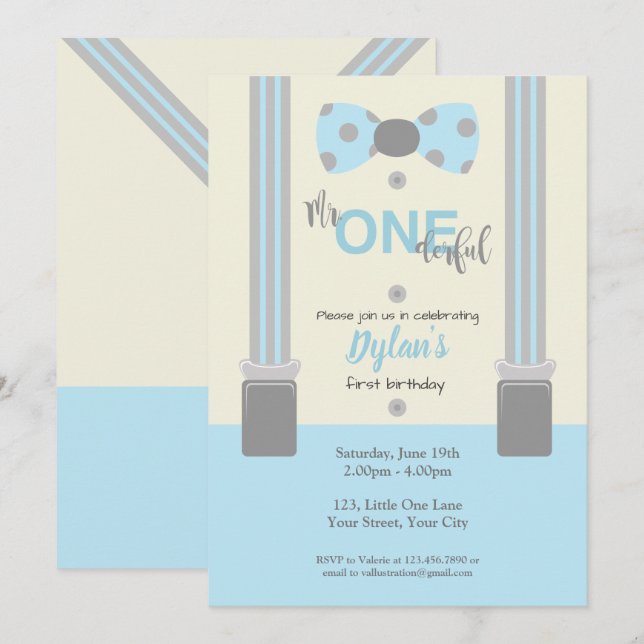 Invitación Sr. un bebé azul y gris maravilloso (Anverso / Reverso)